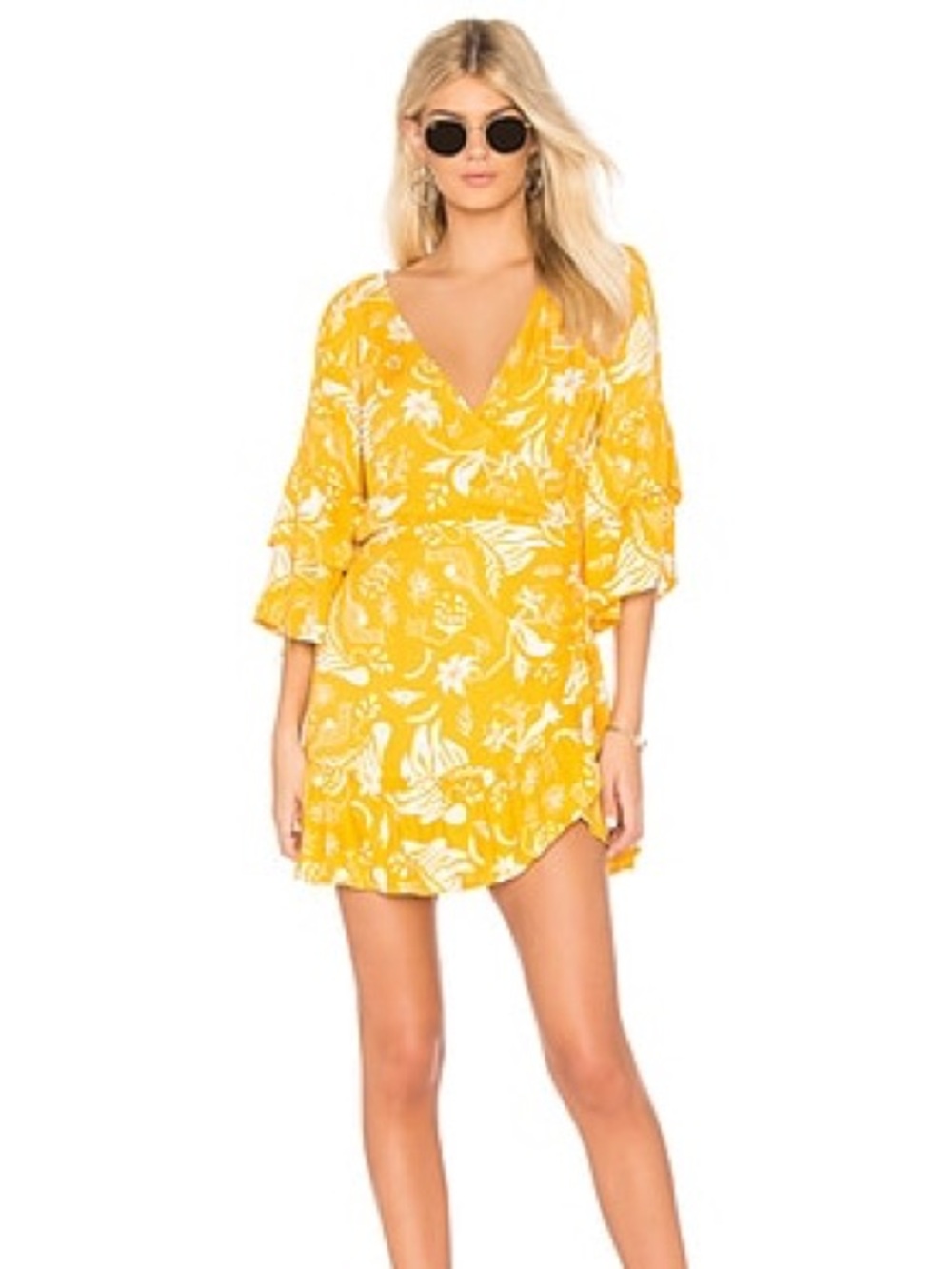 Cleobella Revolve Bonita Wrap Dress Yellow Floral Medium